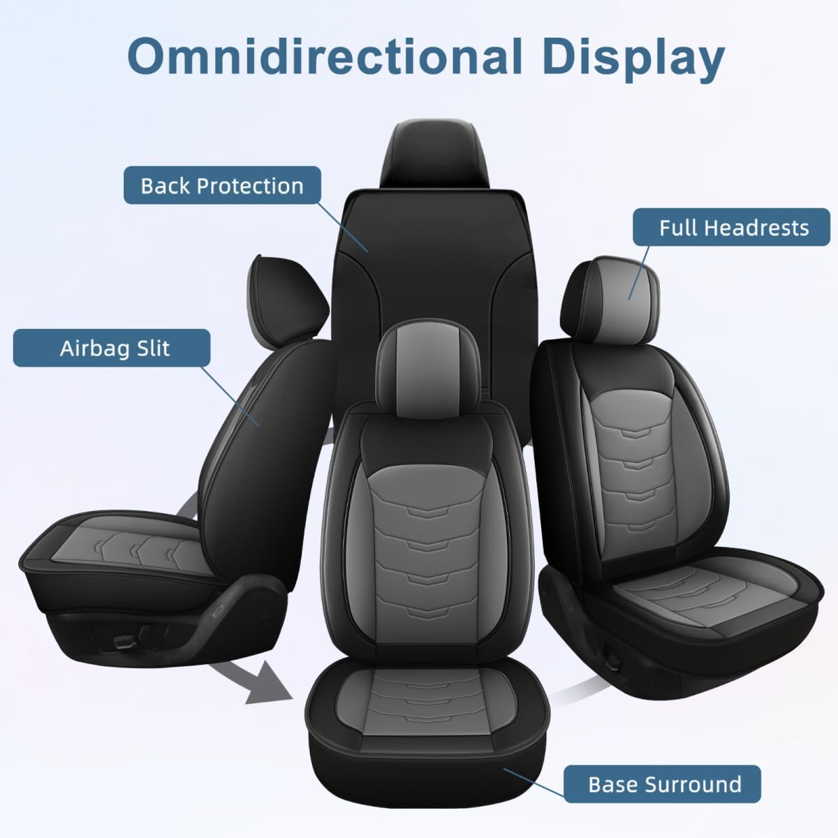 Car Seat Covers Fit for Ford Ranger 2019-2025 2026(Not Fit Raptor) Front Set Luxury Leather Seat Cushion Waterproof Automotive Seat Protectors(2 Seat,Black&Grey)
