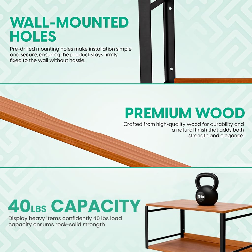 Wall Mounted Nightstand with Storage Shelf, Floating Bedside Table with Hooks, Space-Saving Modern Nightstand for Bedroom, Living Room, or Dorm