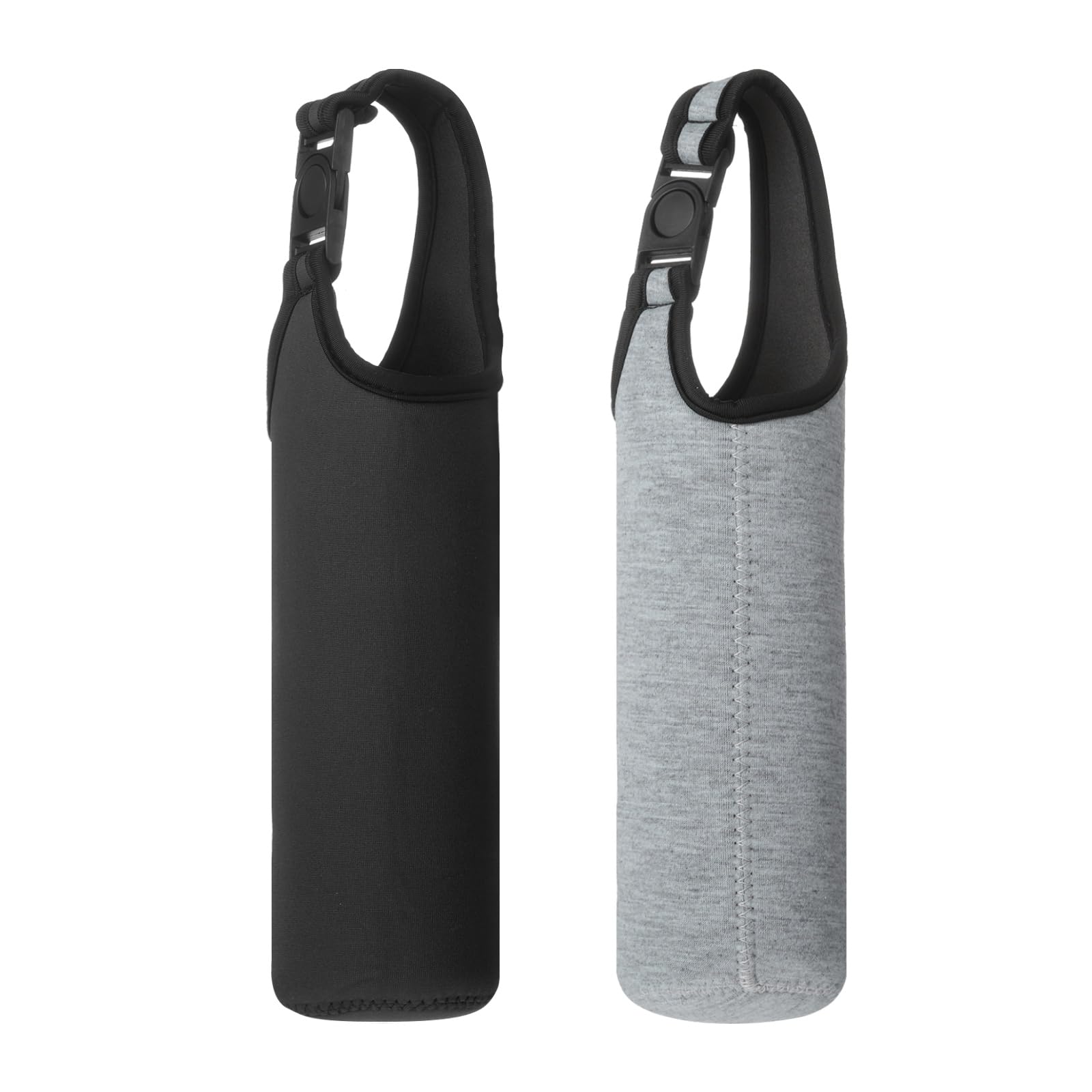 YELARXI Neoprene Water Bottle Sleeves, Water Bottle Carrier Insulators Beverage Bottle Can Sleeves with Carrying Handle, 3 in Fit for Hiking Cycling Camping Travel (2 Pack, Black/Gray)