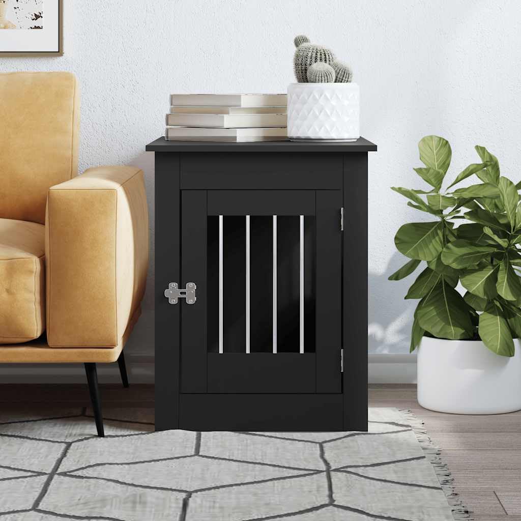 Hundekäfig Möbelstil, 55x80x68 cm Hundehaus Beistelltisch aus Holzwerkstoff und Stahl, abschließbare Hundebox für Wohnzimmer