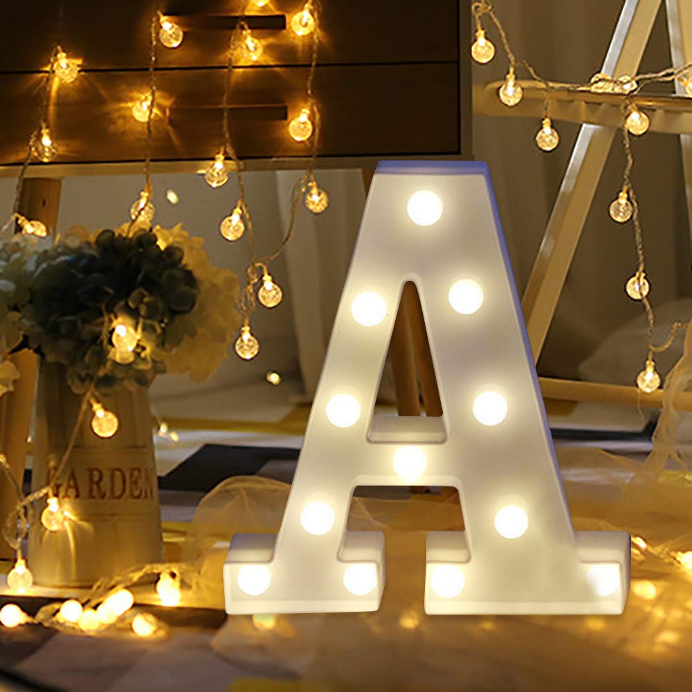 Gotian 26 Letters Alphabet Letter Lights, Lighting up Words, Warm White LED Light Sign A-Z Lamp DIY Romantic Night Party Holiday Birthday Wall Hanging Home Wedding Decor with Remote Control (A)