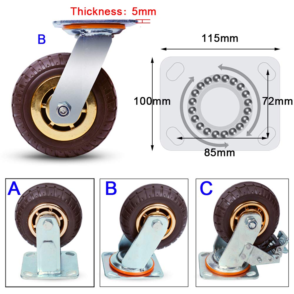 Robuste 100mm Caoutchouc roulettes pivotantes Durable Roulement Fluide Métal Châssis Idéal pour Meubles Chariots et Équipement Finition