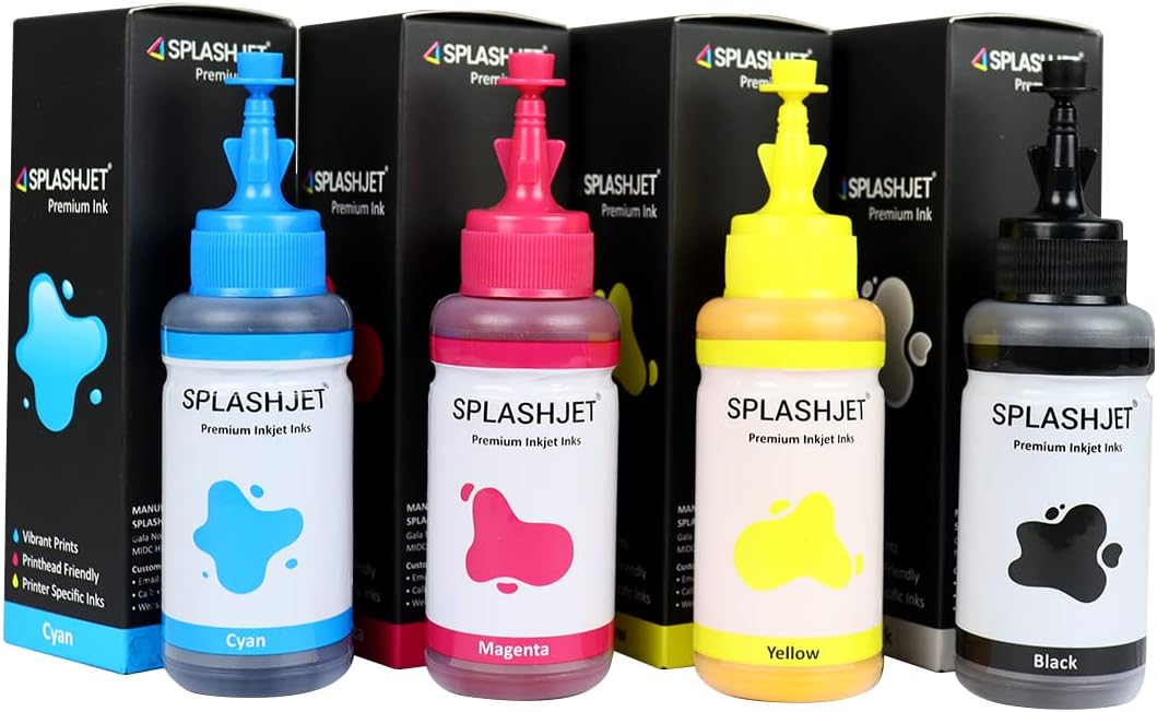 Splashjet Sublimation Ink for Epson - Heat Transfer Printing on Mugs, Mobile Cases, Polyester T-Shirts etc for use with Epson Printers - L130, L220, L360, L380, L1300 - (70gm x 4 Colour) - 501906