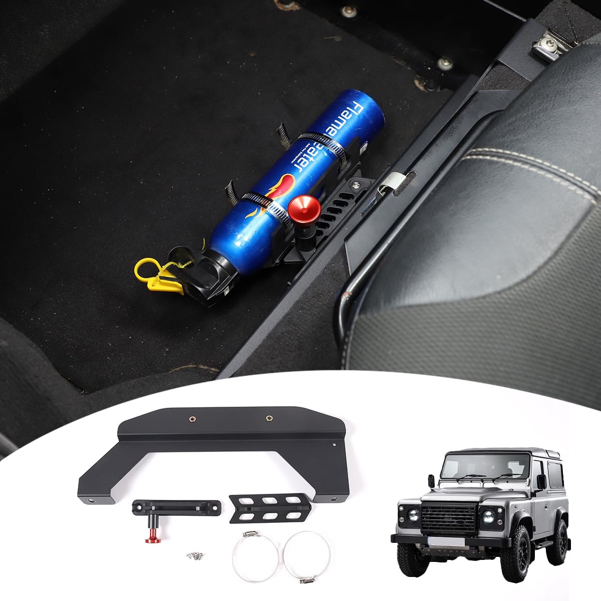 Adjustable Aluminum Fire Extinguisher Mount Holder Compatible with Land Rover Defender 2004-2019 Car Co-Pilot Under Seat Quick Release Roll Bar Fire Extinguisher Mount Bracket