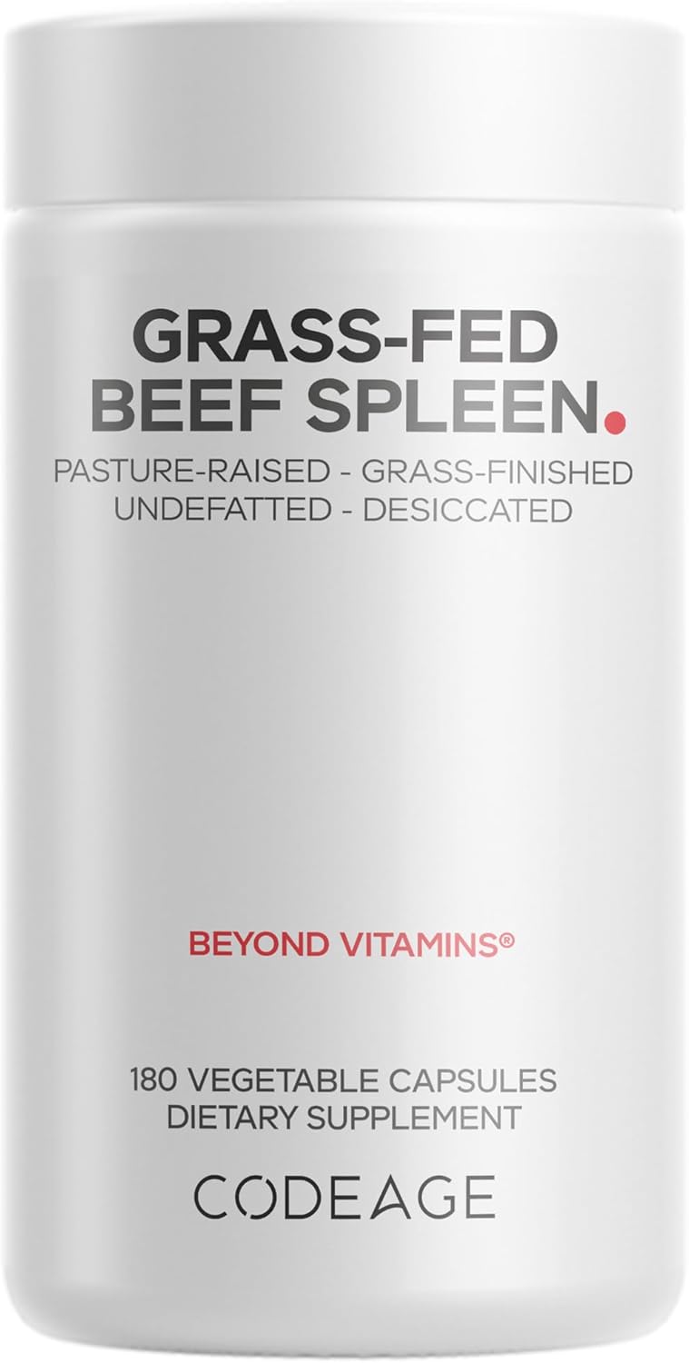Codeage Grass Fed Beef Spleen Supplement - 2-Month Supply - Freeze Dried, Non-Defatted, Desiccated Bovine Pills Glandulars Meat – Pasture Raised Beef Vitamins for Spleen -180 Capsules