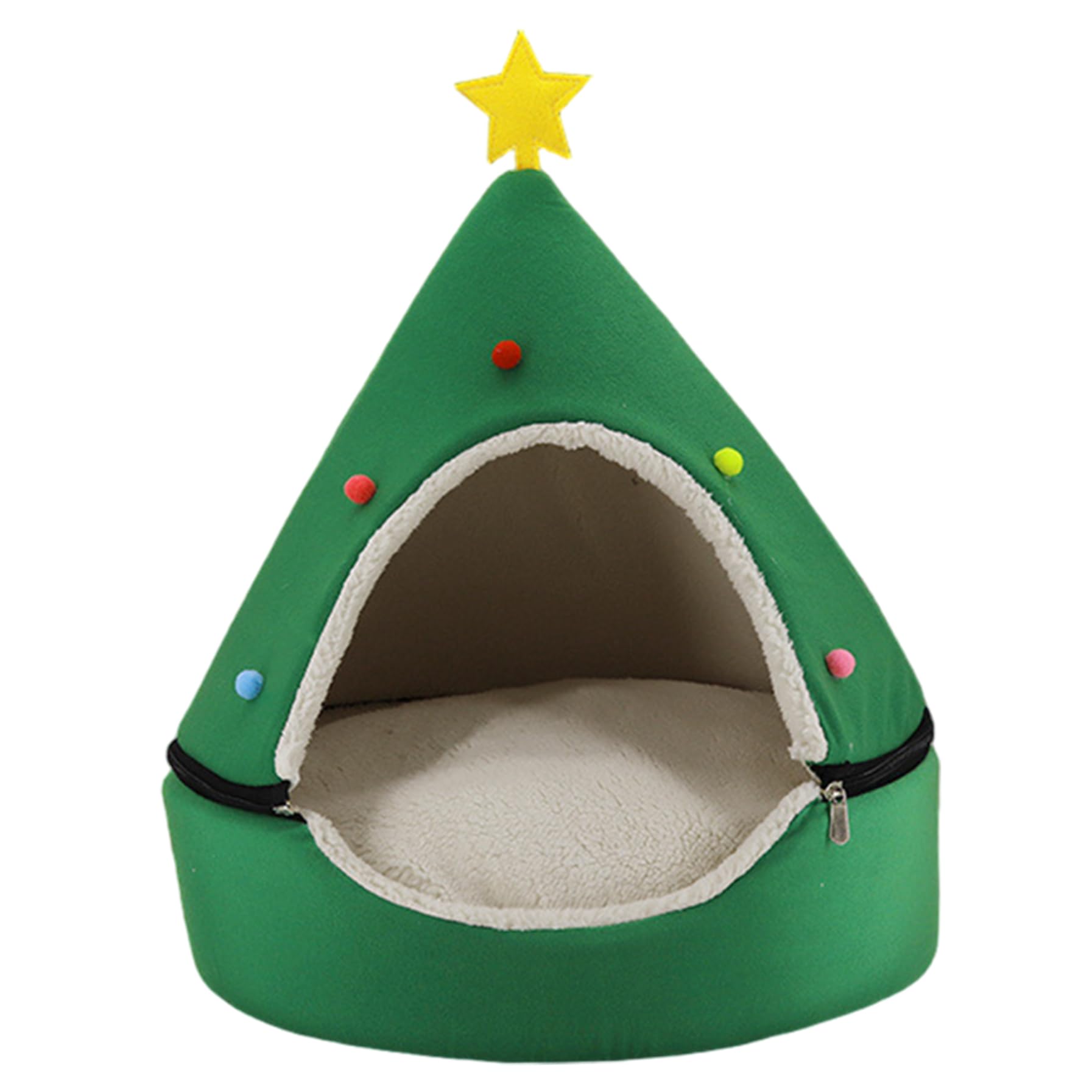 Lit de Noël pour chat amovible et auto-chauffant niche sapin