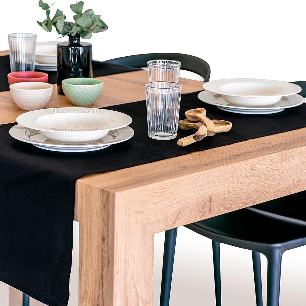 Mobili Fiver, Gioele Cotton Table Runner 17.71 x 70.86 in, Black, Made in Italy