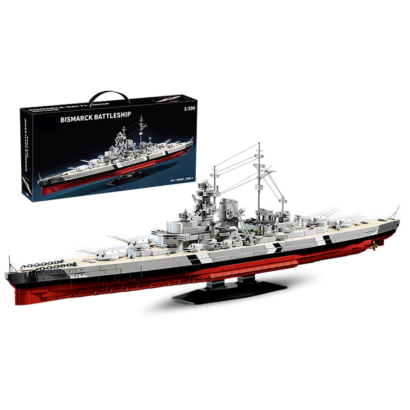 muuchuu Bismarck Battleship Building Set for Adults, 1:300 Military Warship Model Kit, Large Realistic WW2 German Technics Watercraft, Perfect Boys Girls Gifts & Collector Display Decor (2686 PCS)