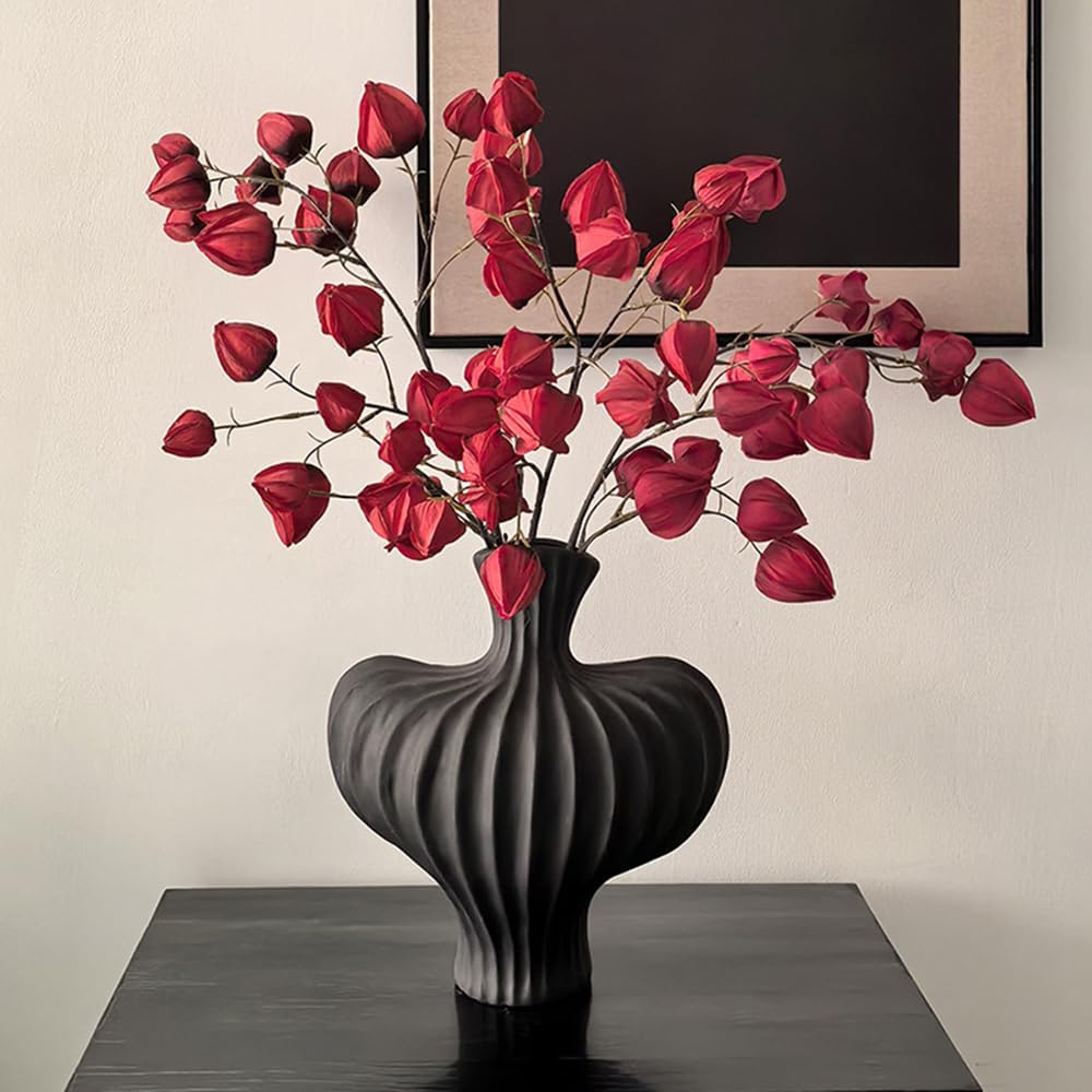 3Pcs Artificial Chinese Lantern Stems 38In Long Realistic Orange Red Silk Faux Winter Cherry Branches Fall Floral for Home Shop Decor (Orange)