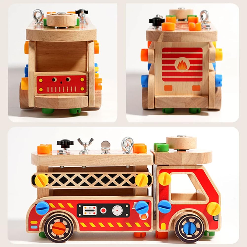 Camión de Bomberos de Madera Montessori para Desmontar | Bloques Construcción Multifuncionales Ensamblaje Desensamblaje Tuercas, Vehículo Construcción con Destornillador