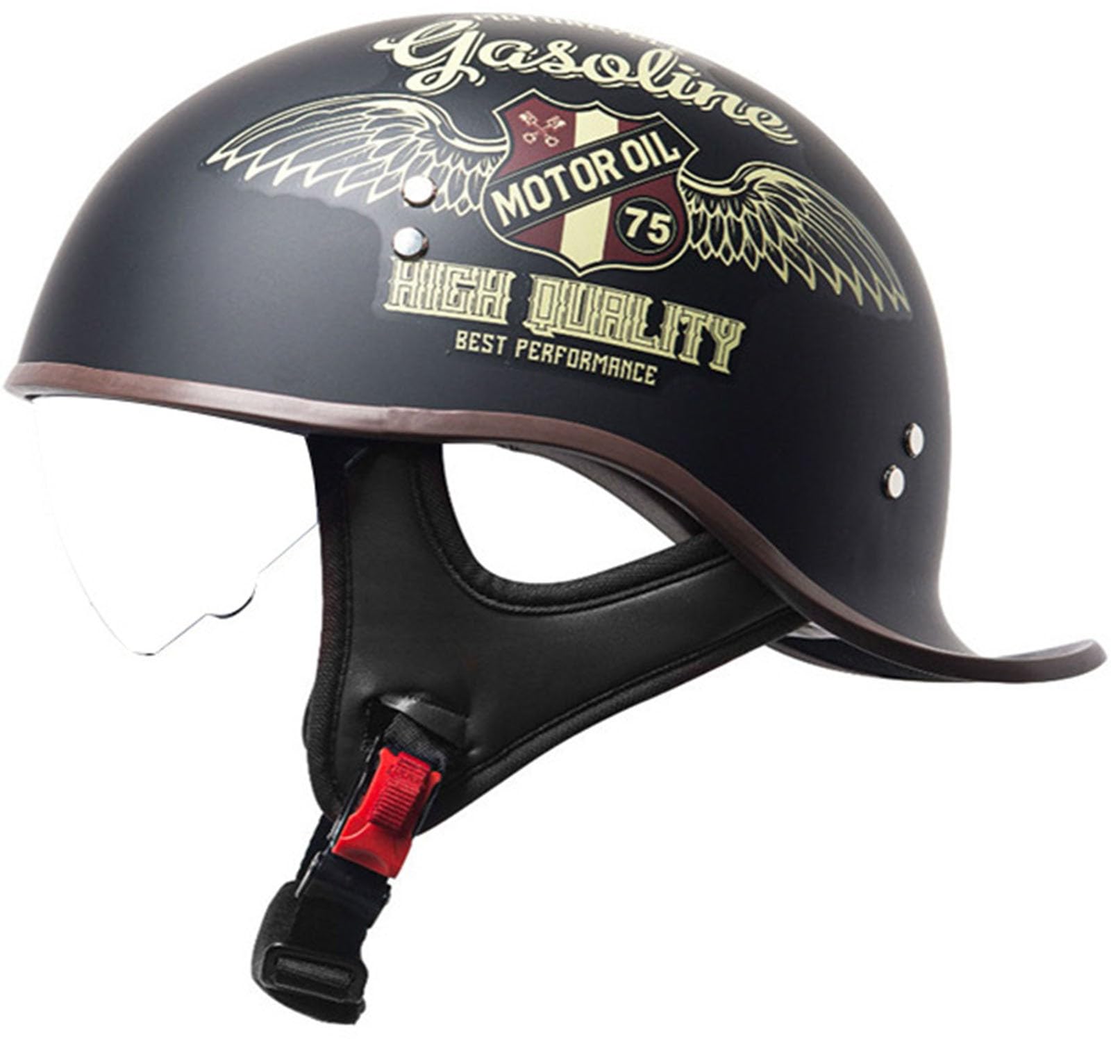 Casco de Motocicleta Hombre, Casco Retro de Media Calza Certificado Dot,Unisex Casco de Gorra de béisbol Cómodo y Ligero Casco de Scooter Forro extraíble Casco de Media calota