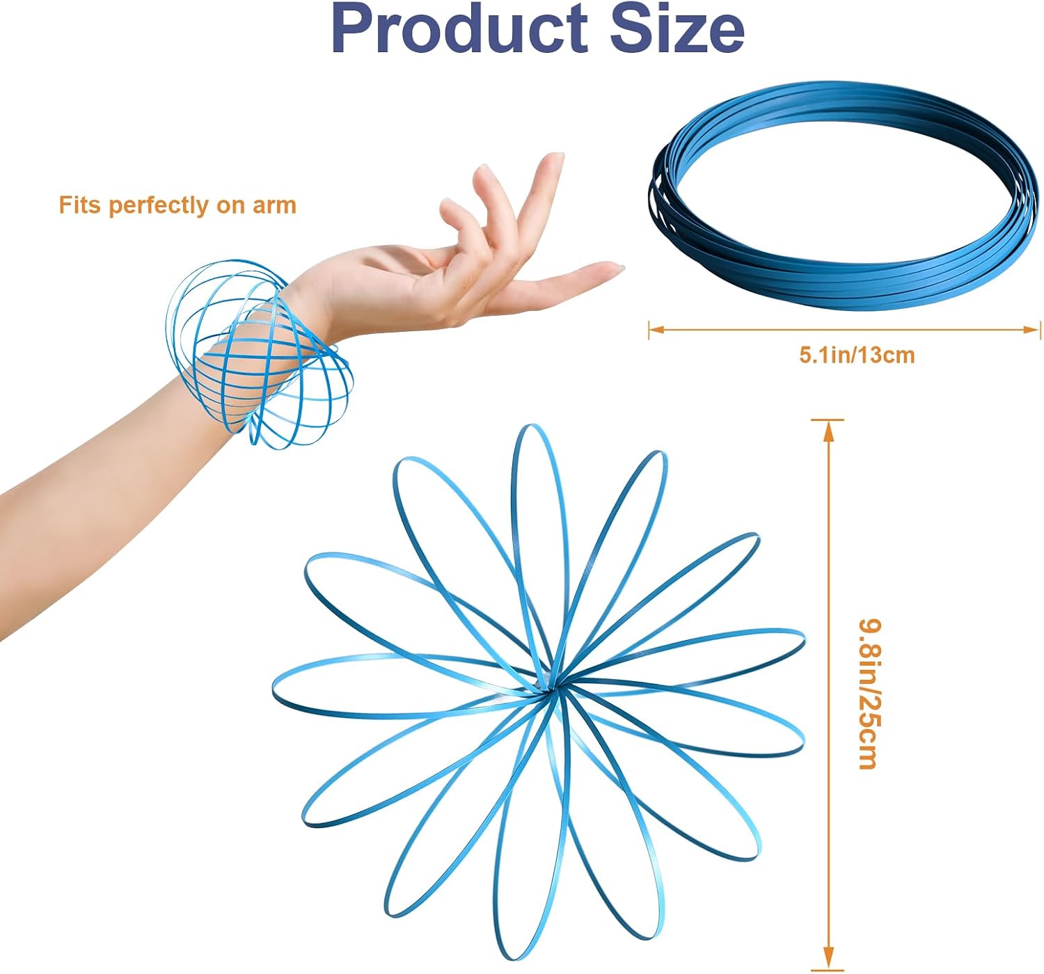 Glow in The Dark Magic Flow Ring Kinetic Spring Toy - 304 Stainless Steel Arm Spinner Fidget Toy for Stress & Anxiety Relief, Sensory Gift for Teens Adults (Glow Light Blue)