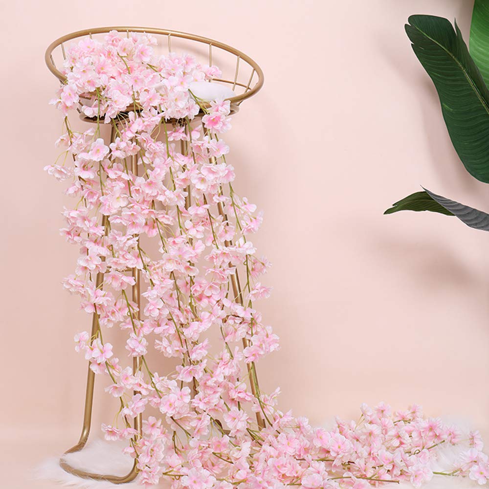Amazon｜fannybuy 造花 桜 2本入り1.8m人工壁掛け 吊り下げ 人工観葉