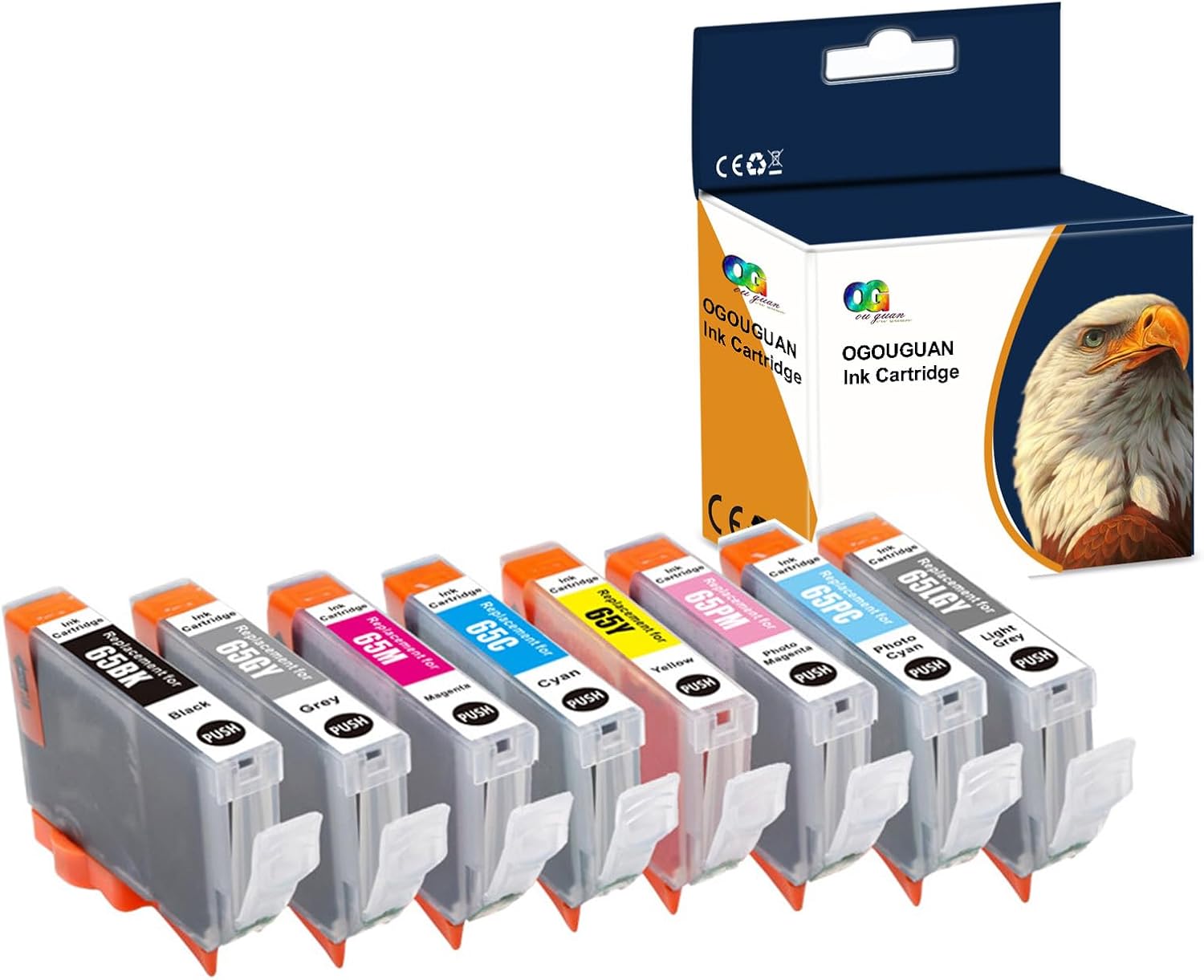 Caidi Compatible CLI-65 CLI65 Pigment Ink Cartridge (8-Pack BK C M Y PC ...