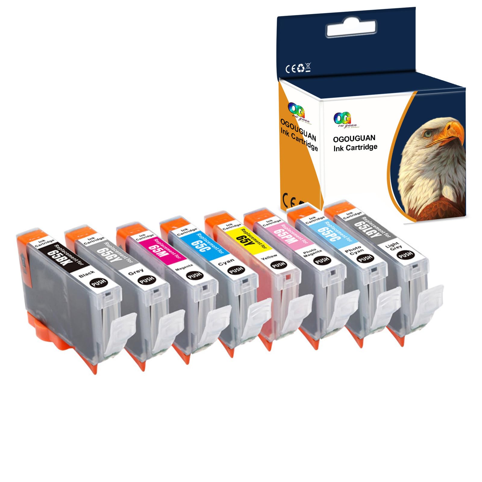 Caidi - Cartuchos de Tinta Impresora Canon CLI-65 CLI65 Pigmento (8-Pack BK C M Y PC PM GY LGY) para Canon PIXMA PRO-200