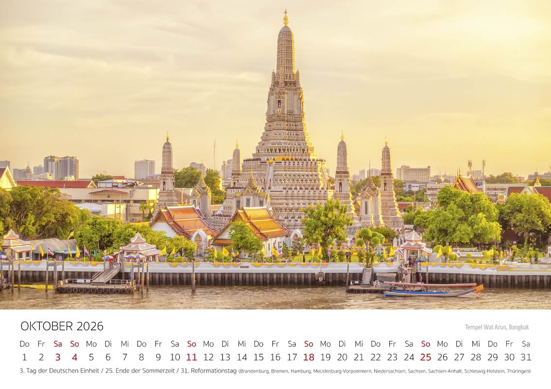 Edition Seidel Premium Kalender Thailand 2026 Format DIN A4 Wandkalender Asien Bangkok Buddha Tempel Nationalpark Skyline