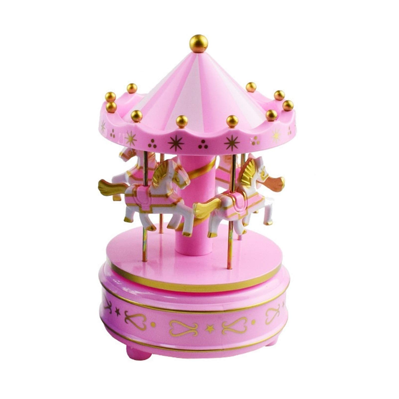Hong Yi Fei-Shop Music Box Round Music Box Geometric Music Decoration Gift Unisex Wooden Christmas Horse Carousel Box Home Decoration ( Color : Pink )