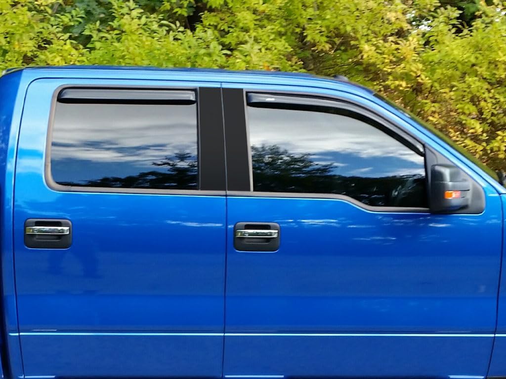 Rvinyl Pillar Post Window Trim Compatible with Ford F-150 2004-2014 (SuperCab/SuperCrew) - Gloss (Black)