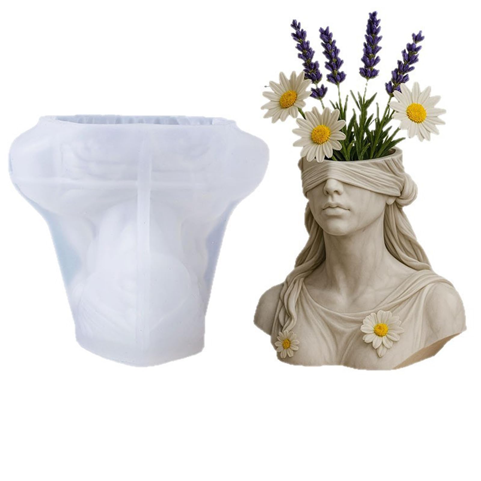 NEWFT Detailed Silicone Mold Of Blindfolded Goddesses Concrete Planter Mold Perfect For Resin Art Concrete Pots And