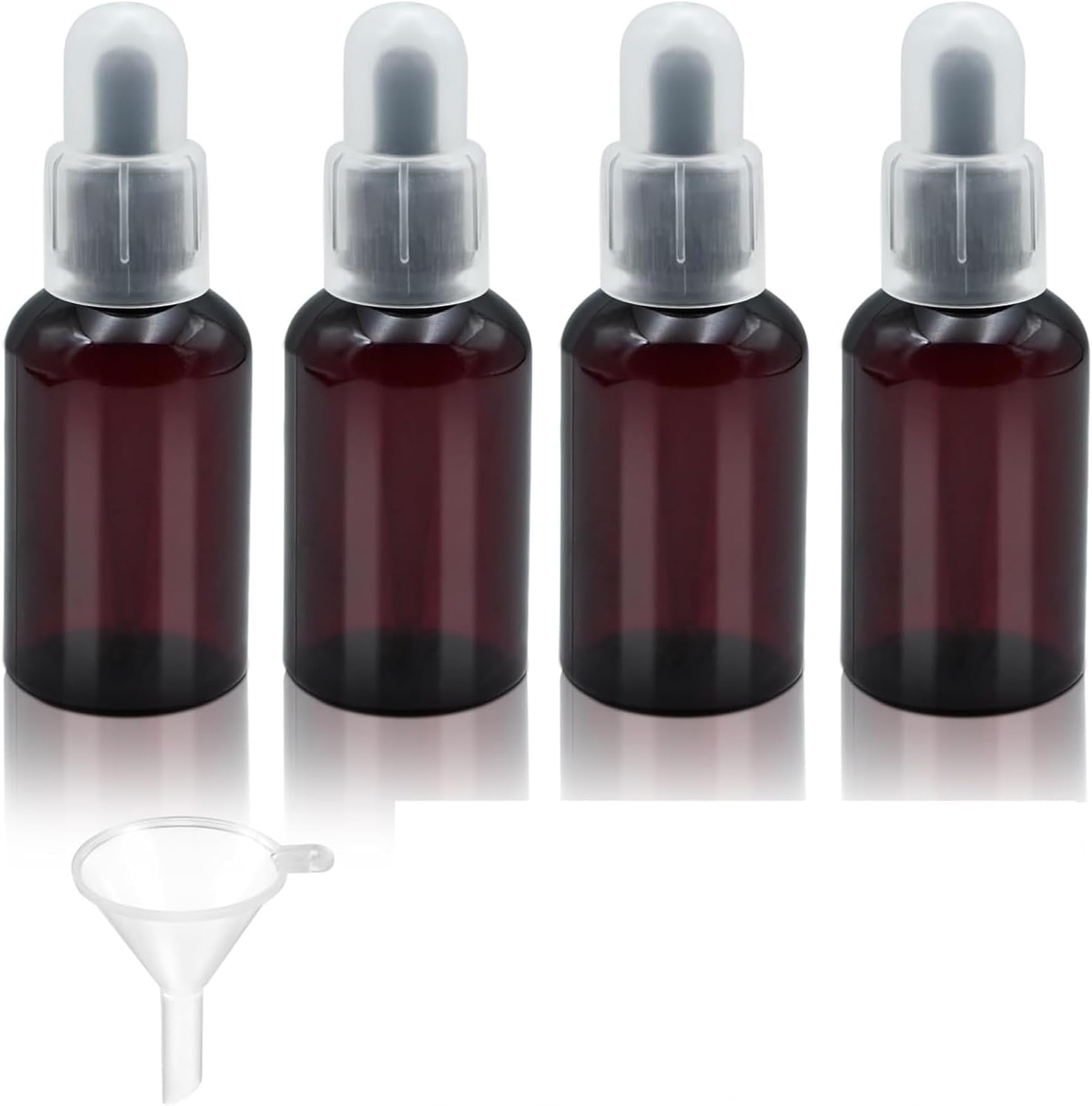 4 Pack 2oz Amber Plastic Dropper Bottles with Funnel, 50ml Refillable Essential Oil Bottles, Travel Containers for Liquid Storage, Aromatherapy and DIY Use