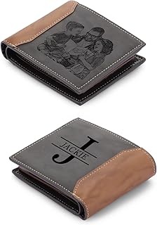 Gifts for Dad Personalized Custom Photo Wallets for Men Engraved Picture & Initial Name Wallets for Men Casual Bifold Wallet Gifts for Husband, Boyfriend, Fathers, Style 5, Casual