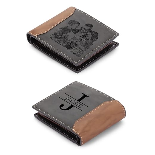 lagofit Gifts for Dad Personalized Custom Photo Wallets for Men Engraved Picture & Initial Name Wallets for Men Casual Bifold Wallet Gifts for Boyfriend, Fathers (Style 5)