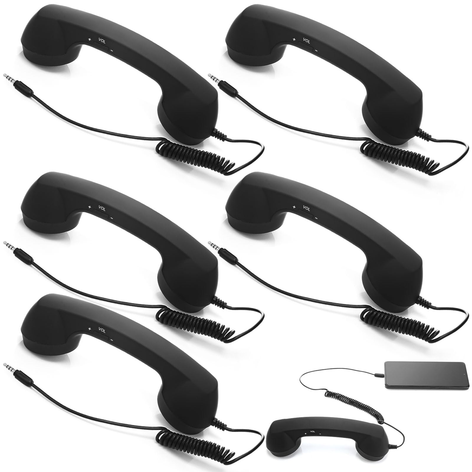 Kingdder 6 Pcs Retro Cell Phone Handset Black 3.5 mm Telephone Handset for Mobile Old Pad Headset Handheld Receiver