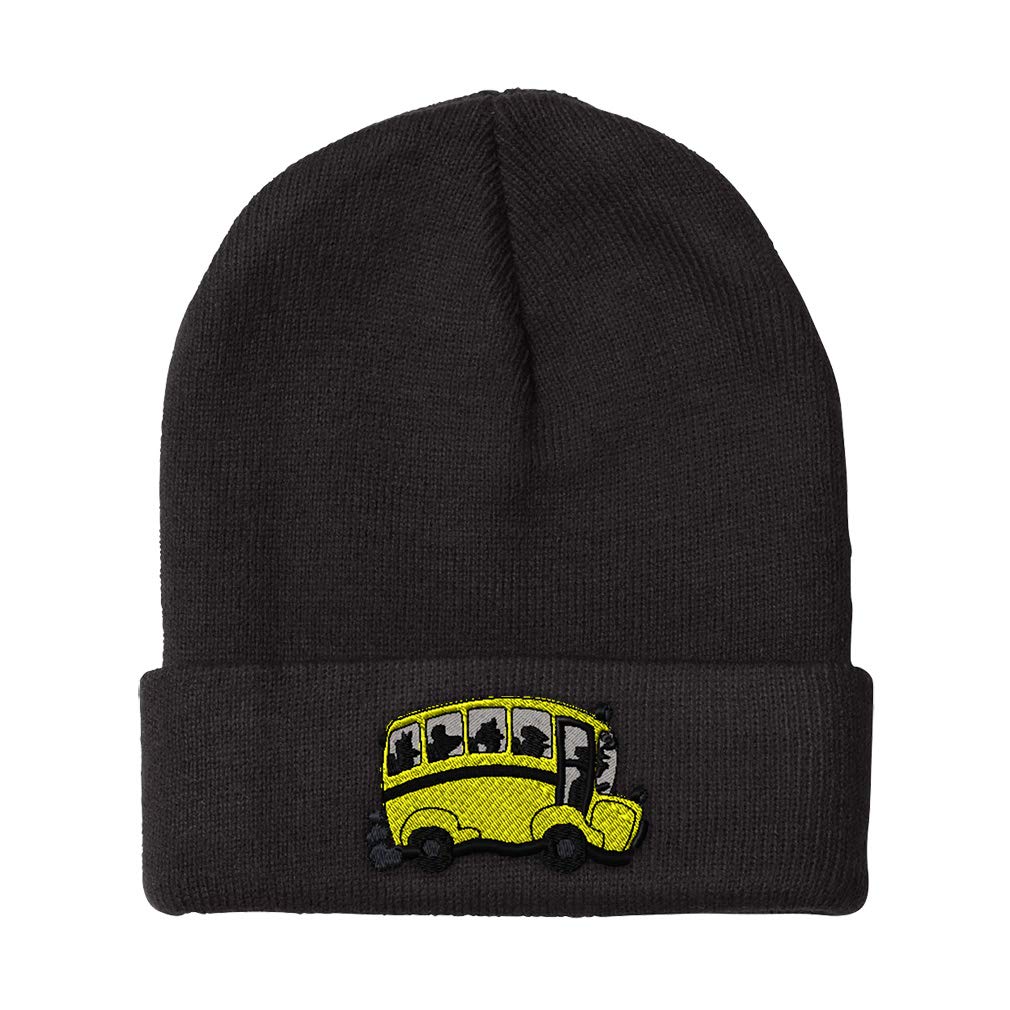 Beanies for Men School Bus C Embroidery Bus School Bus Winter Hats for Women Acrylic Skull Cap 1 Size Black Design Only