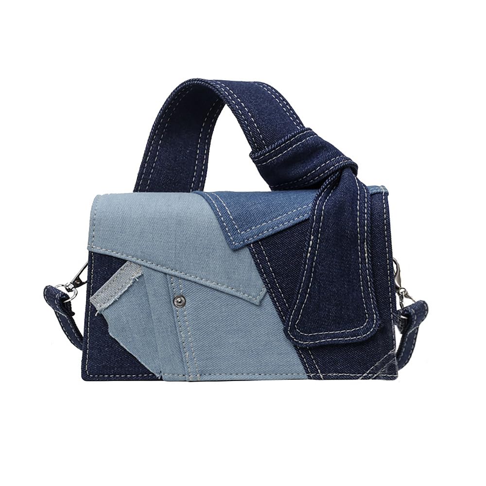 LIZHAOCAI Women Denim Small Square Bag Patchwork Shoulder Handbag Premium Texture Crossbody Bag Tote Purse