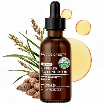 VG VOGCREST Cyperus Rotundus Oil After Shave Oil for Face & Body - Natural Hair Growth Inhibitor Helps Slow Regrowth - Safe for Sensitive Skin & PCOS Green, 2 FL OZ