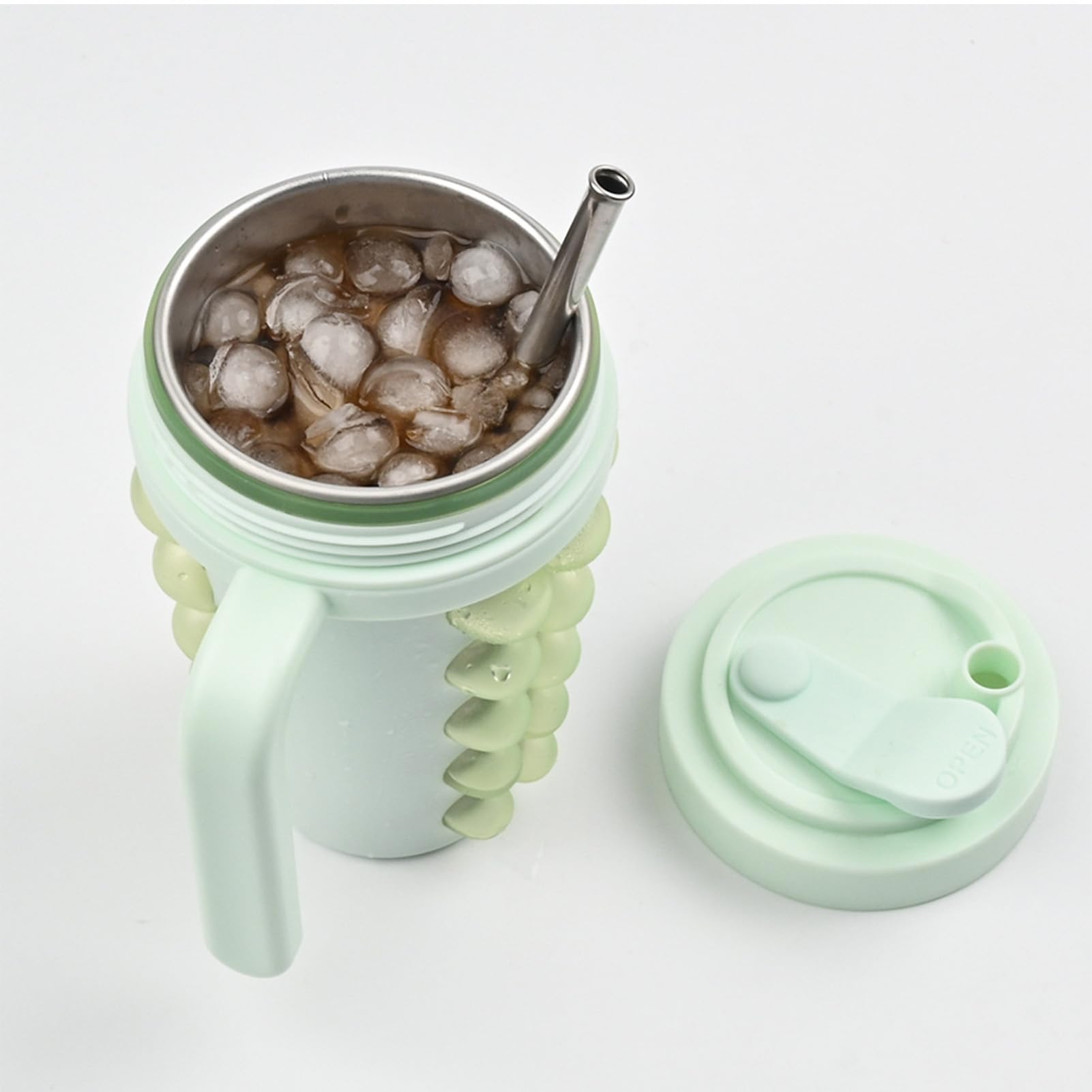 per cubetti di ghiaccio, vassoio per congelamento, con cannuccia, contenitore per cubetti di ghiaccio, bolla con interno in acciaio , per tè, caffè, whisky, cocktail,
