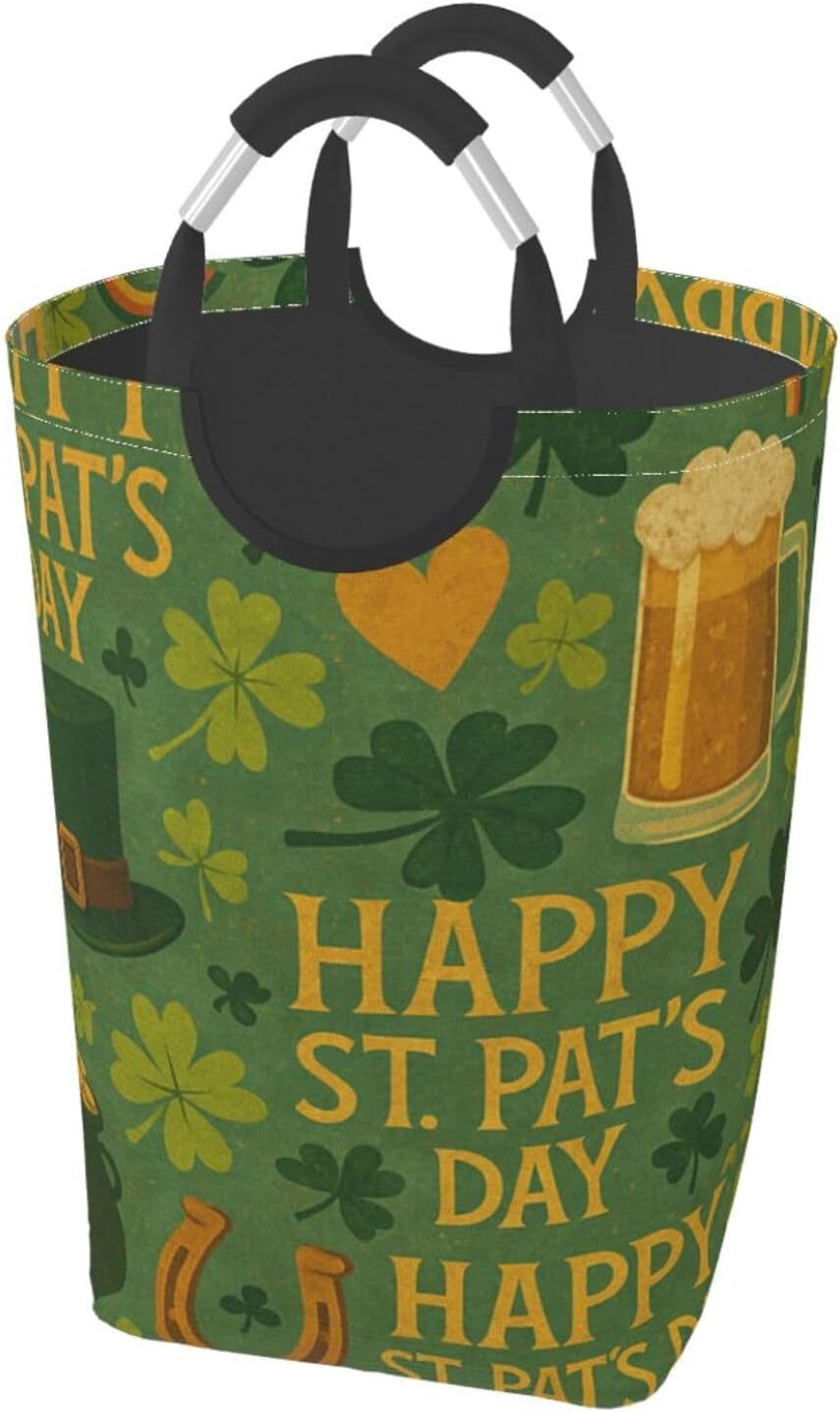 50l Laundry Basket St. Patrick'S Day Pattern Waterproof Laundry Hamper Foldable Clothes Laundry Bag With Handles