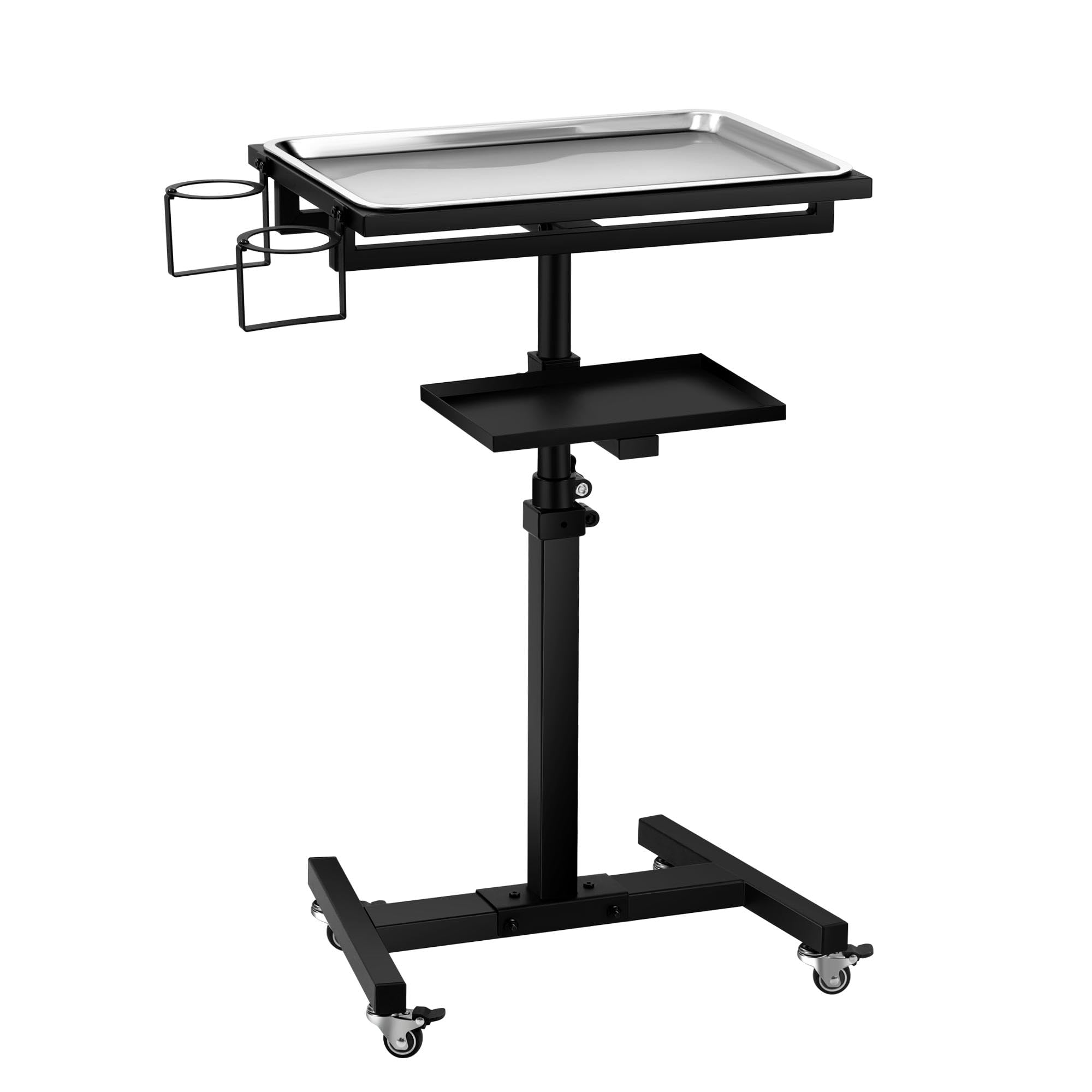 POARMEEY Stainless Steel Tattoo Tray with Wheels Trolley Adjustable Height Tattoo Workstation Rolling Tray for Studio Salon & Spa