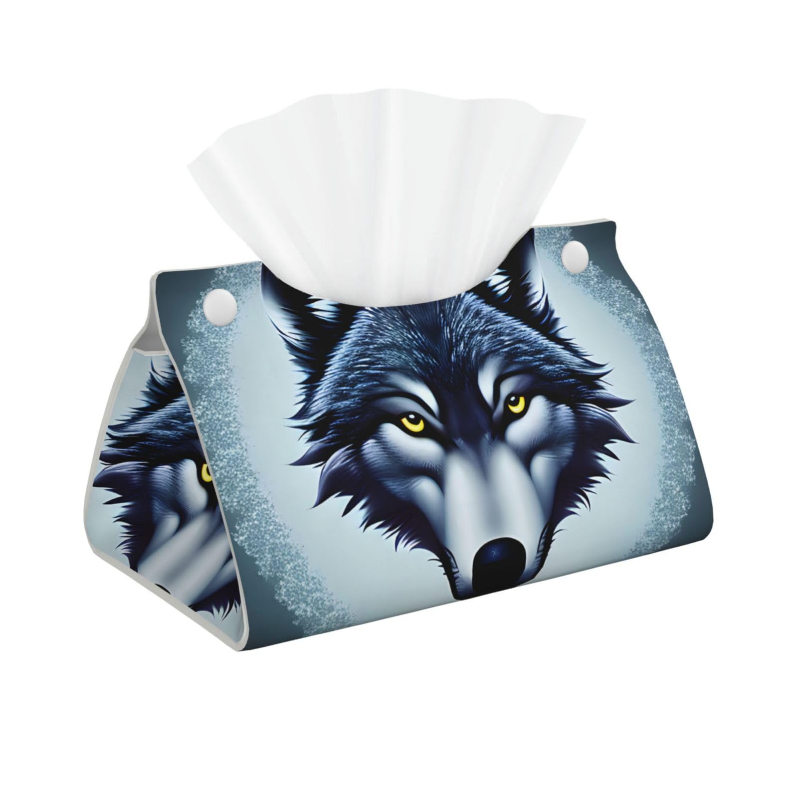 Fierce wolf head Long Leather Tissue Box Cover-Waterproof PU Leather Tissue Holder for Bathroom, Decorative Rectangular Tissue Case