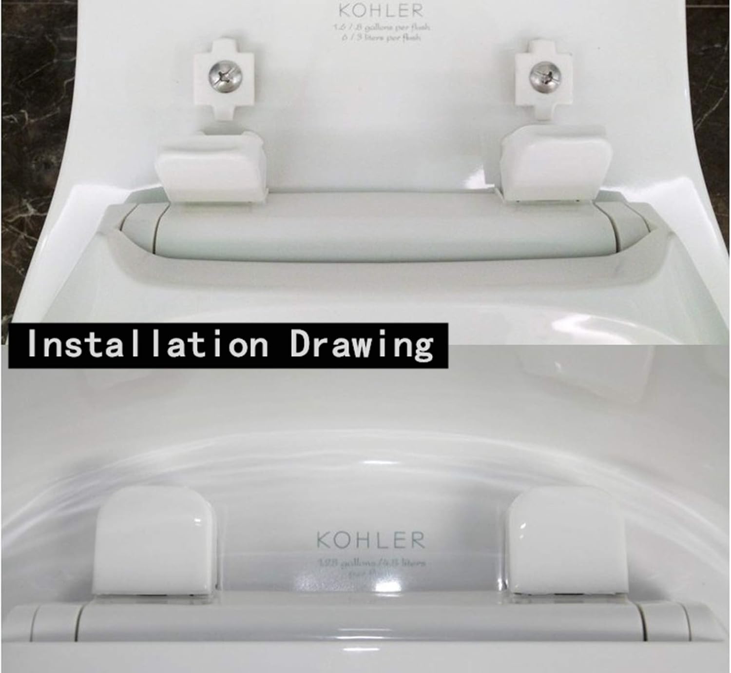 Toilet Seat Hinge Kit for Elongated Toilet Seat Compatible with Kohler 1150464-0, Slow and Quiet Close Design, White