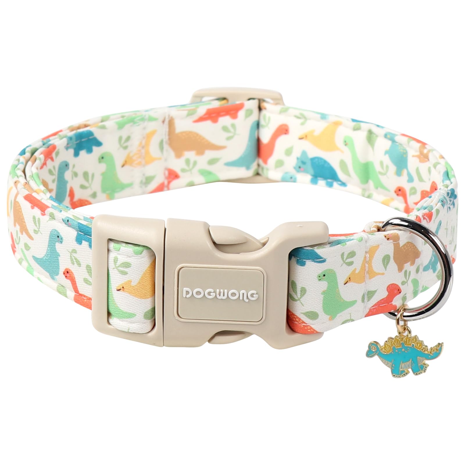DOGWONG Dinosaur Cotton Dog Collar, Summer Cute Dog Collar Durable Soft Fabric Male Pet Dog Collars Boy Puppy Necklace for Small Medium Large Dogs