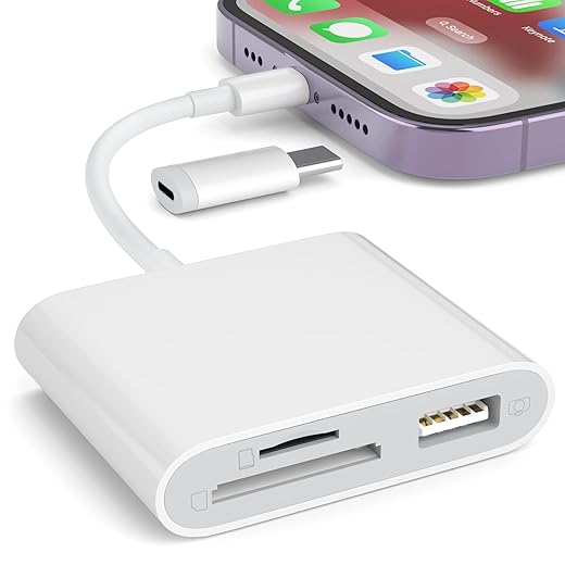 SD Card Reader for iPhone, Memory Card Reader with USB Camera Adapter Plug and Play Trail Game Camera Viewer Supports SD and TF Card MicroSD Card Adapter for iPad No App Required