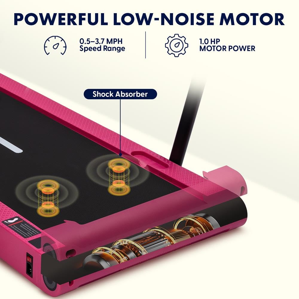 Squatz Tapis Roulant 2-in-1 con Manubrio e Pedana Vibrante, Tapis Roulant Salvaspazio, Walking Pad Display LED, Supporto Tablet, Motore Silenzioso 746 Watt, Telecomando, per Casa e Ufficio, Rosa