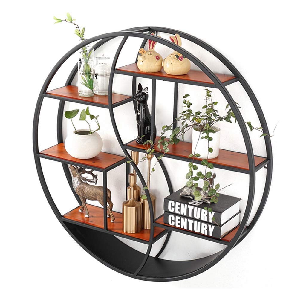 Meuble de rangement suspendu rond en fer noir pour décoration salon chic