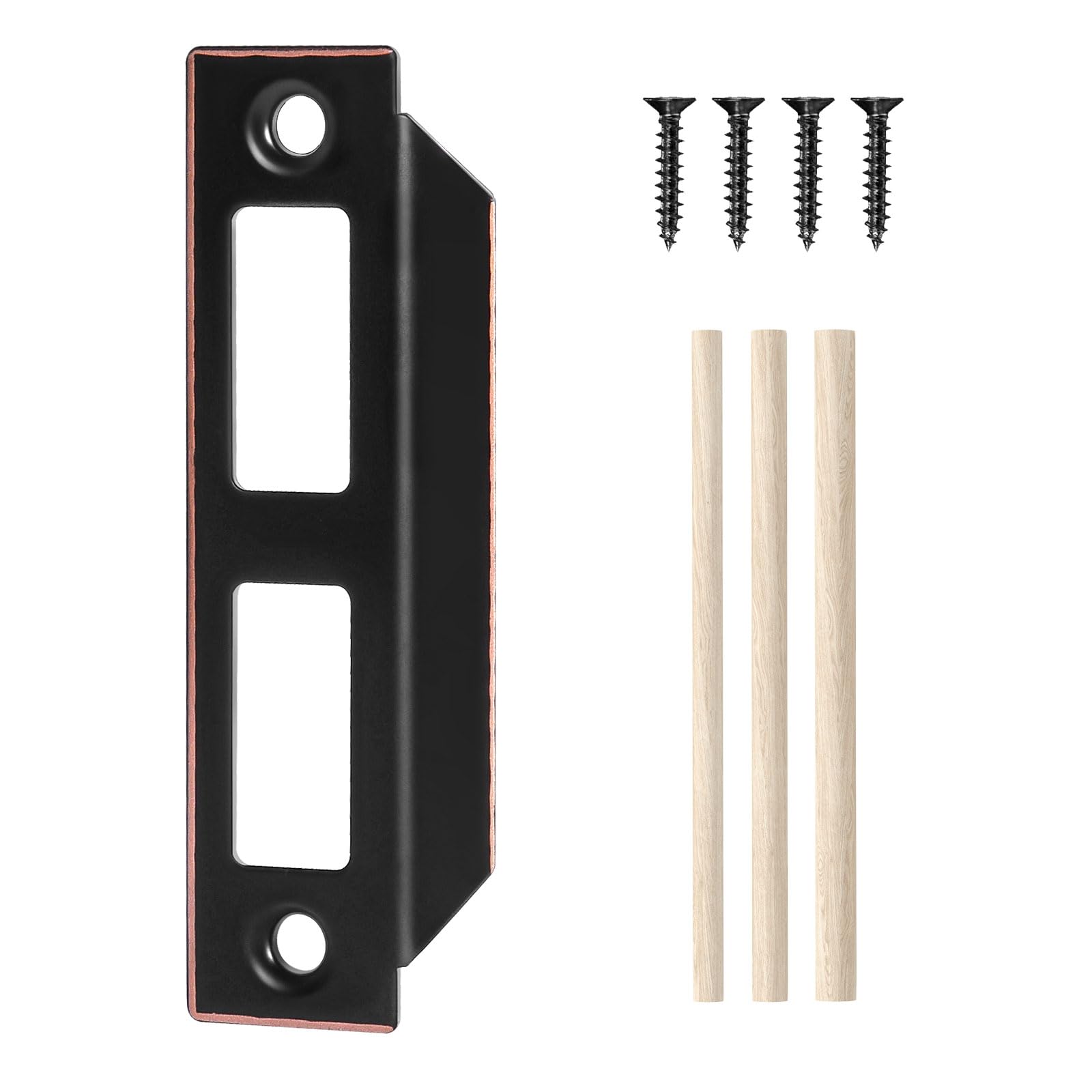 Door Strike Plate Replacement Parts for Old Style Mortise Lock, Door Latch Plate for Interior and Exterior Doors, 4 in. x 1 in. - Oil Rubbed Bronze, 1 Pack but 2 Sets Screws