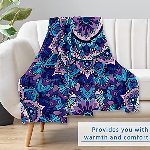 Couverture douce chaude mandala violet lit canapé camping 150x100 - 7