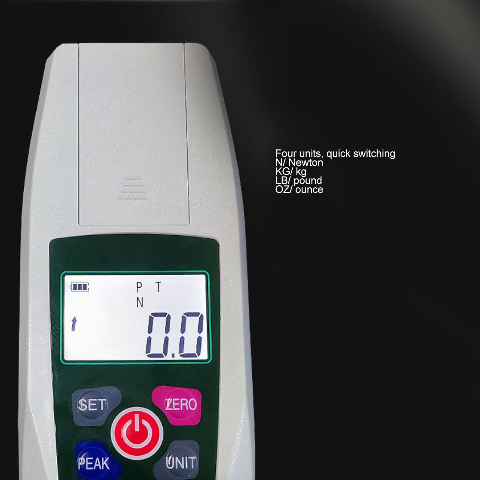 ViaGasaFamido Dinamómetro Digital Push-pull Medidor de Fuerza 500N con Modos de Pico en Tiempo Real 4 Unidades N LB Kg Oz LCD Retroiluminada Apagado Automático para una Medición Precisa