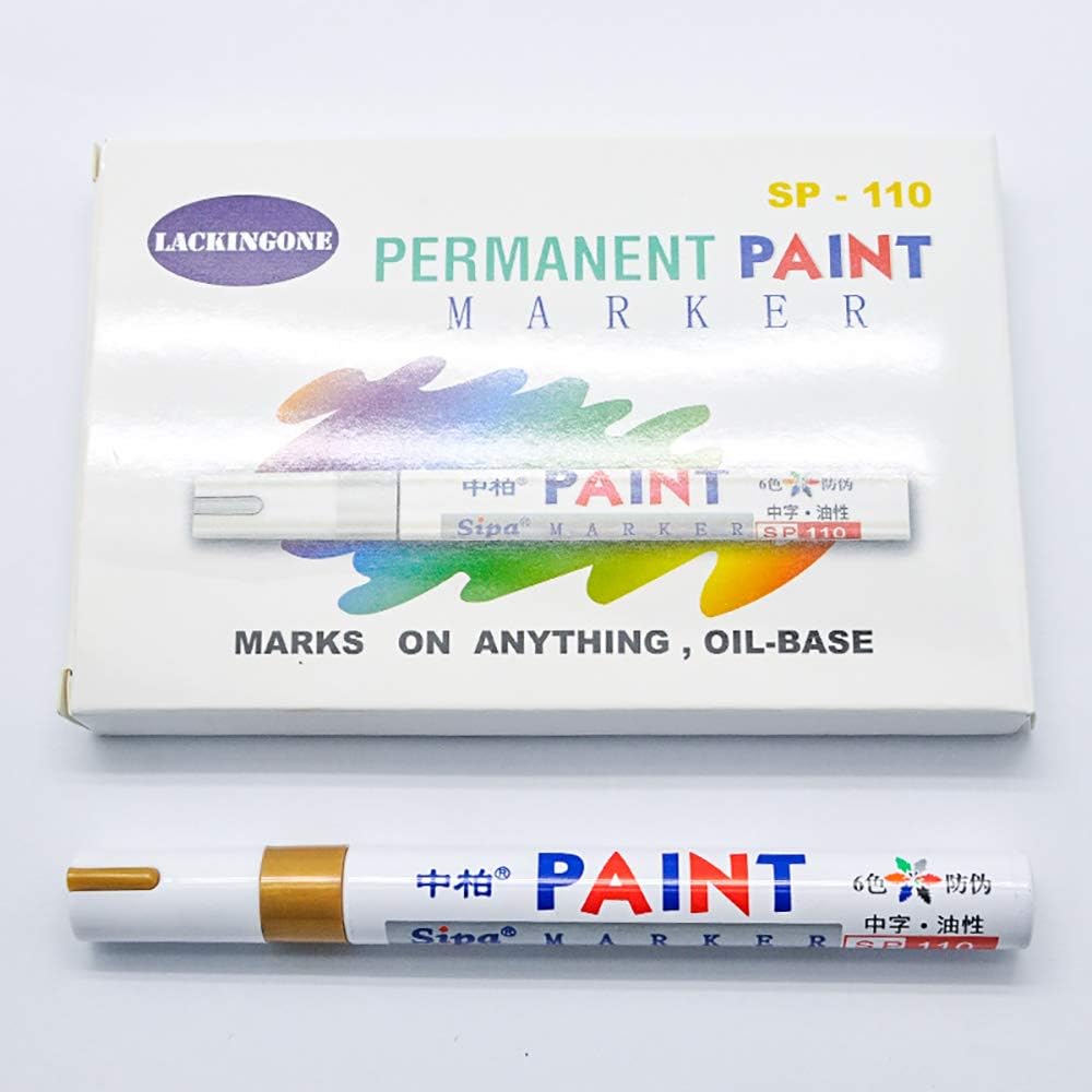 LACKINGONE 6 Pack Tire Paint Pen Acrylic Paint Pens Markers Permanent White Gold Silver Marker Pen Set Tire Lettering Permanent Waterproof Ink Paint Pen for Car Vehicle Motorcycle Tires