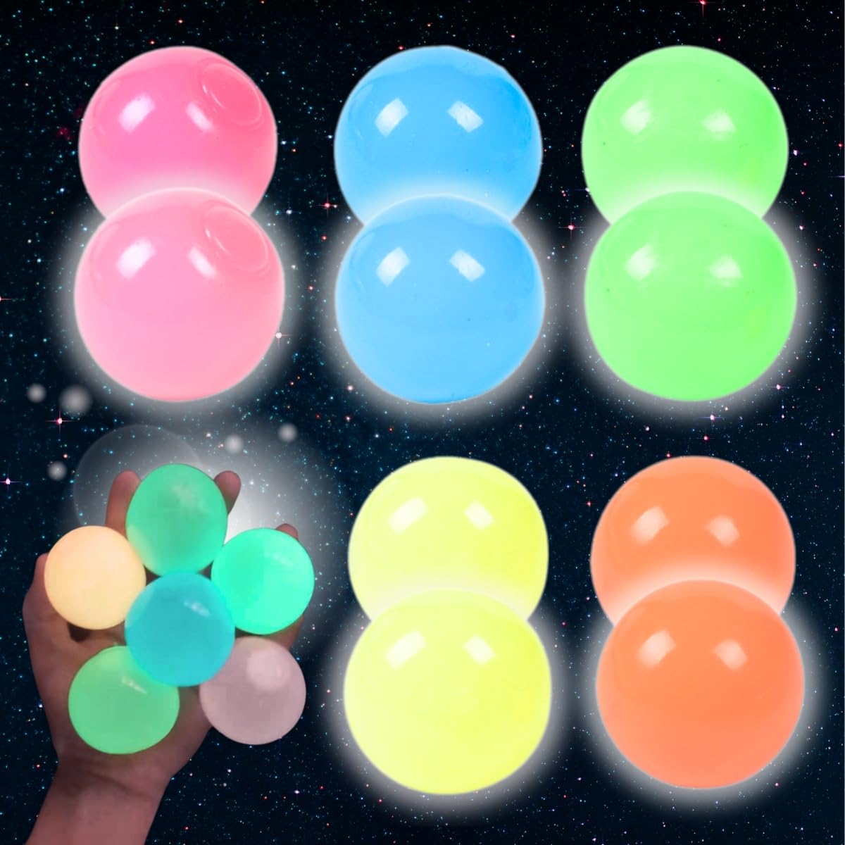 SALUDABLE Sticky Ball Squeeze Stress Relief Boredom Buster Glowing Adhesive Color Balls (5 Colors x 2 Each, Set of 10) : Toys & Games