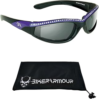 Rhinestone Purple Frame Motorcycle Sunglasses Foam Padded for Women.