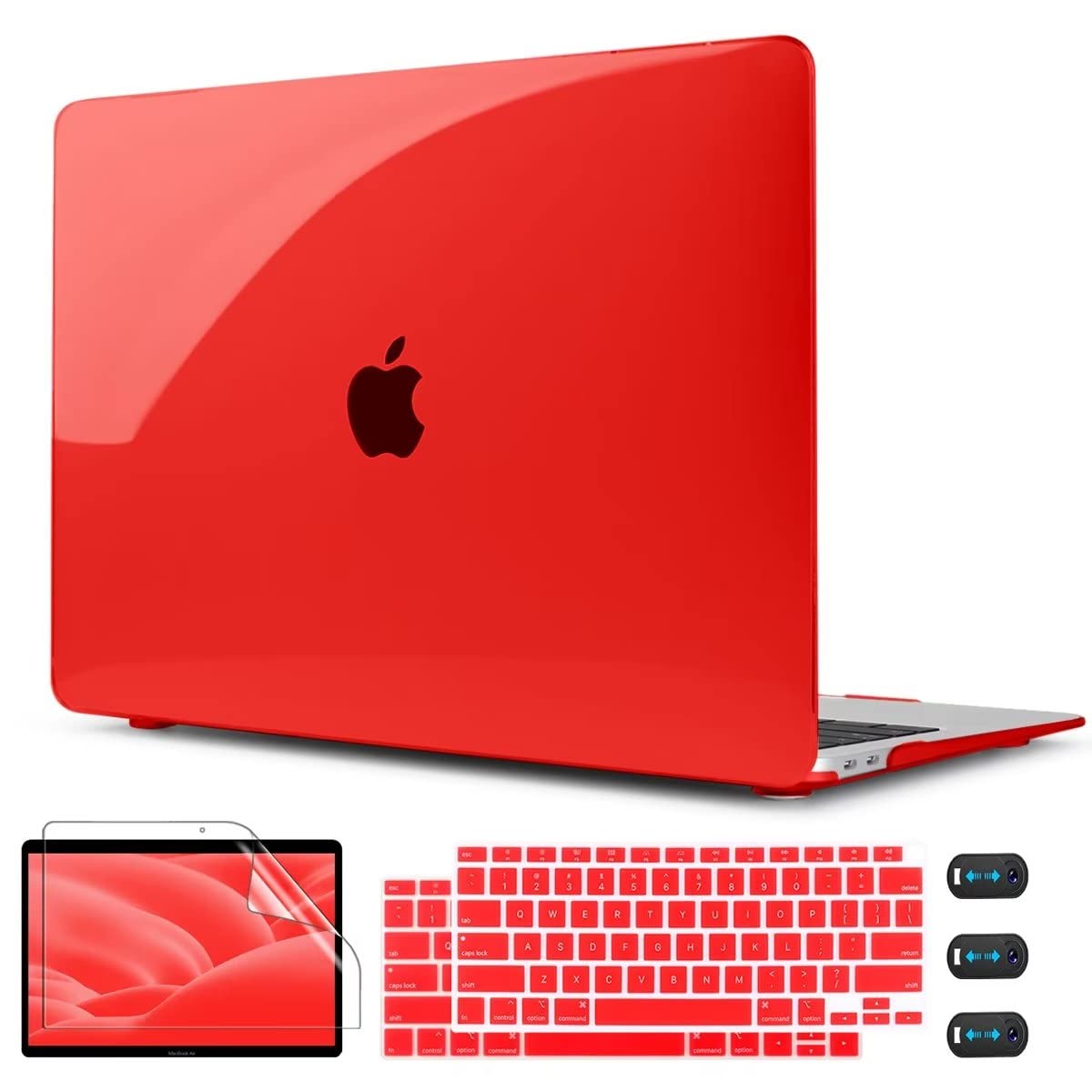 CISSOOK Compatible with MacBook Air 13 inch Case Red 2021 2020 2019 2018 Model A2337 M1 A2179 A1932, Hard Shell Case with Keyboard Cover for M1 Mac Air 13-inch with Touch ID 2021-2018 Release, Red