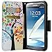 GW Compatible for Samsung Galaxy Note 2 Case, Magnetic Leather Flip Wallet Pouch for Galaxy Note 2, Slim Folio Case with Kickstand, 2 Credit Card Slot Wallet Pouch 4 Season Blossom Flower -