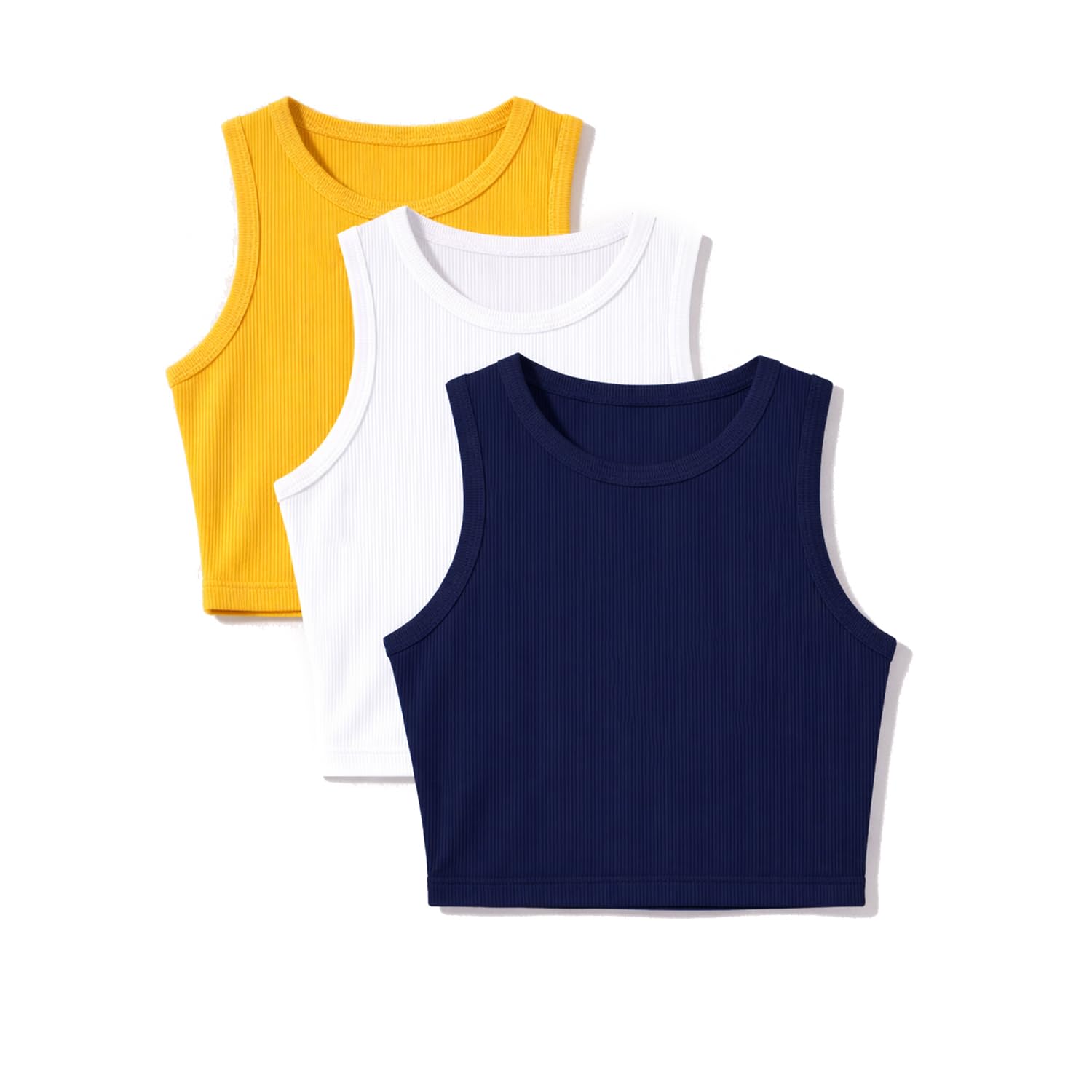 nite flite Women's Ribbed Crop Top Combo (White+Mustard+Navy)-picture-29