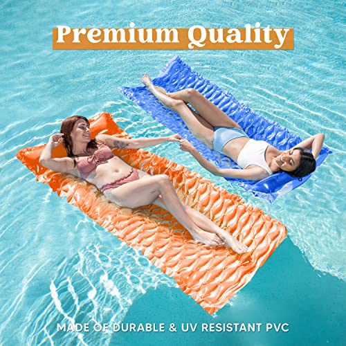 Sloosh Pocket Inflatable Floating Mat Swimming Pool Mattress Pool Mat Float Raft Lounge 2 Pieces(Dark Blue,Orange) #TOP4