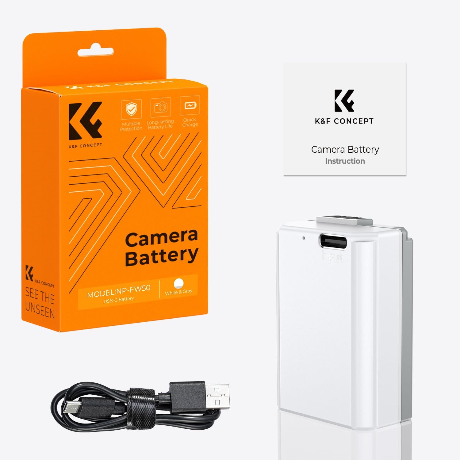 K&F CONCEPT NP-FW50 Akku mit Typ C Direktladeschnittstelle Kompatibel mit den Kameras A7, Alpha 7R, A7S, A7S II, A7M2, A7SM2, A7RM2, A6000,NEX-3 (2 Akku)